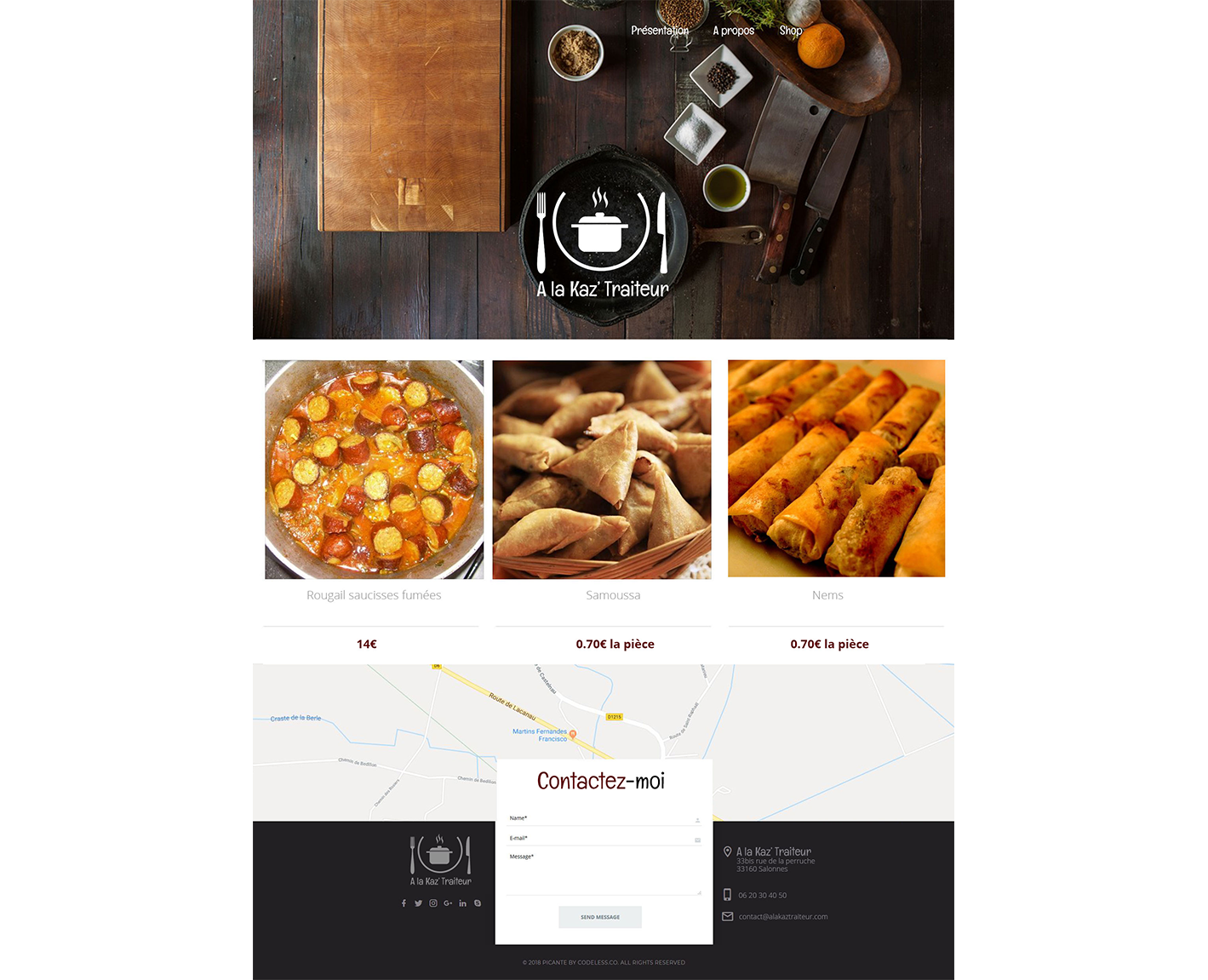 page de presentation shop