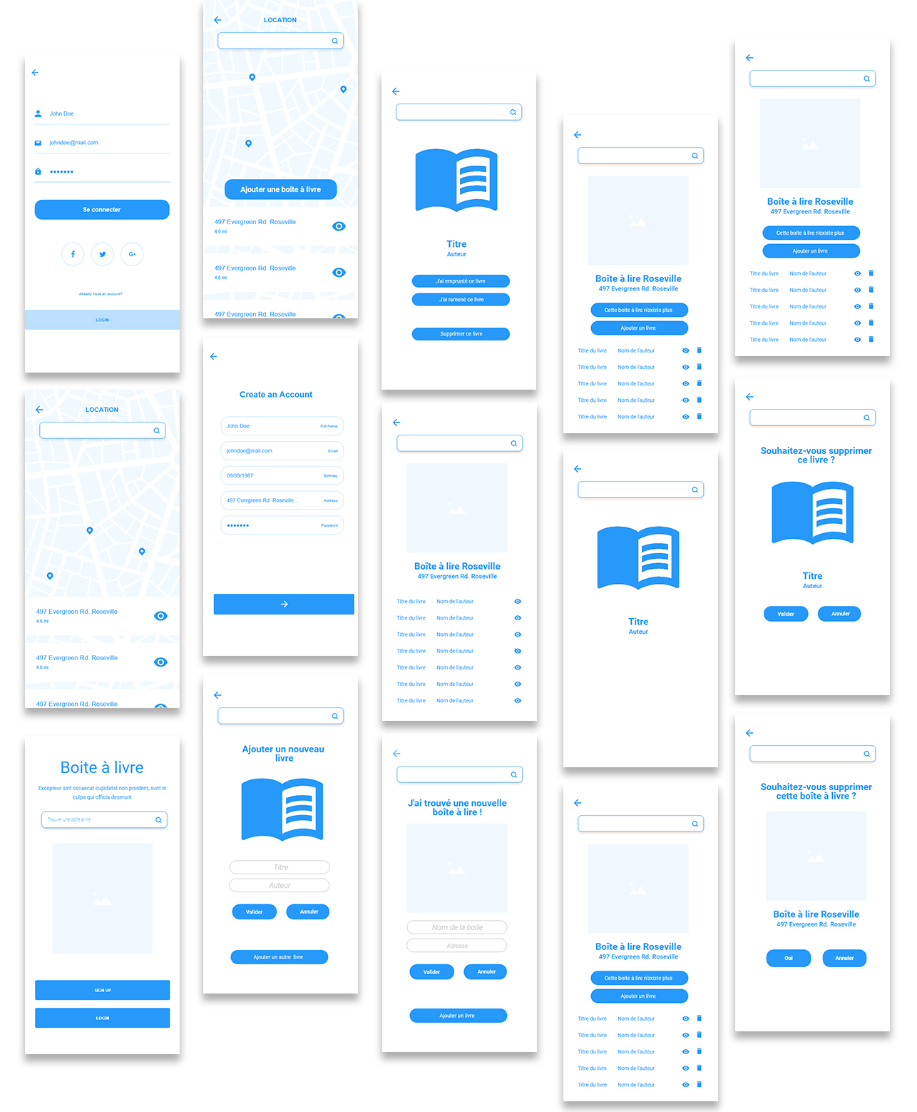 Wireframes application gestion livres